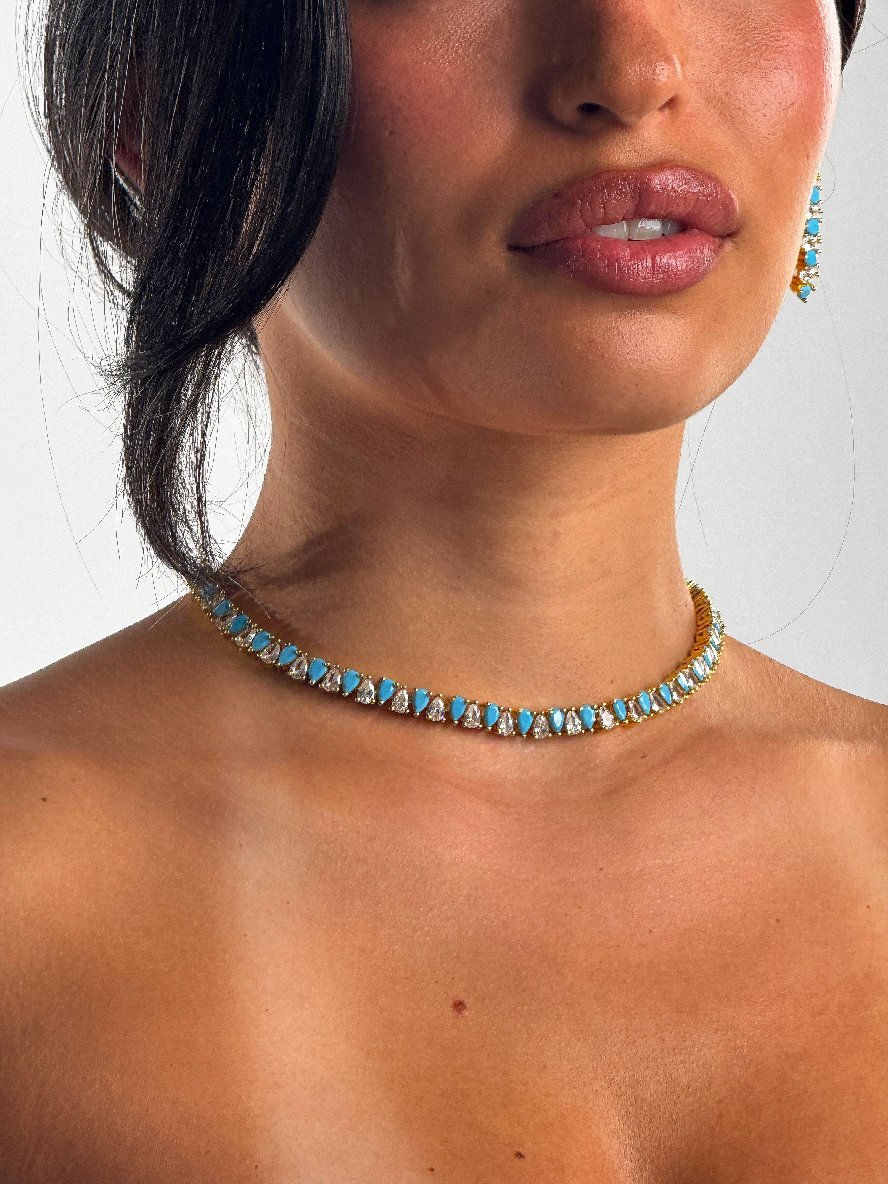GOLDEN LAGOON Necklace - aqua blue/ wave II